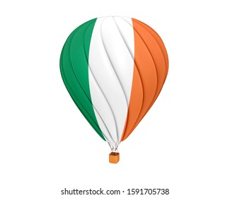 3d Illustration Of Ireland Flag On Hot Air Ballon. Hot Air Balloon With Ireland Flag