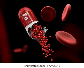 3d Illustration Of Iron Mineral Capsule Dissolves In The Stomach