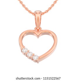 3D Illustration Isolated Jewelry Red Rose Gold Diamond Heart Necklace On Chain