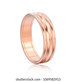 3D Illustration Isolated Rose Gold Matching Couples Wedding Ring Bands With Reflection On A White Background