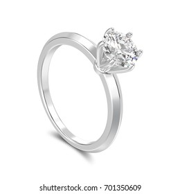 3D illustration isolated white gold or silver traditional solitaire engagement diamond ring with shadow on a white background - Shutterstock ID 701350609