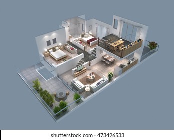 3d Illustration Of Isometric Villa Plan