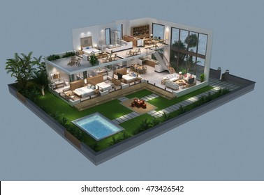 3d Illustration Of Isometric Villa Plan
