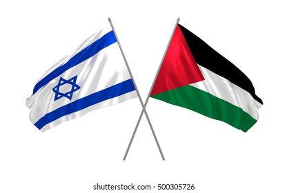 3d Illustration Of Israel And Palestine Flags Waving