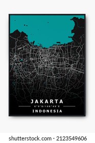 3D Illustration Of Jakarta City Street Map Indonesia Using Simple Black Frame Mockup With Design Space