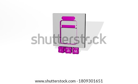 3D illustration of JAM graphics and text made by metallic dice letters for the related meanings of the concept and presentations, 3D illustration