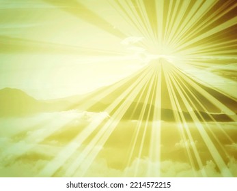 3d Illustration Of Japanese Mount Fuji And Sun Rays