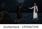 3D Illustration of Jesus and Peter Walking On Water