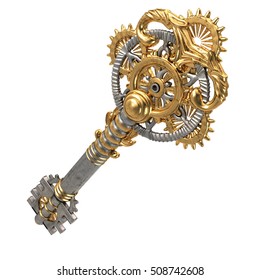 3d Illustration Key Fantasy In The Style Of Steampunk On An Isolated White Background