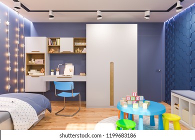 3d Illustration Kids Bedroom Deep Blue Stock Illustration 1199683186 ...