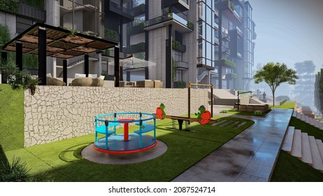 3d Illustration Of Kids Play Area In Landscape, China, 2021