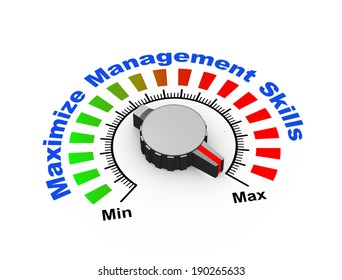 3d illustration of knob set at maximum for management skills