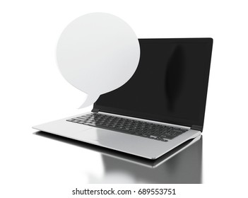 3d illustration. Laptop computer with empty bubble speech. Social networking concept. Isolated white background