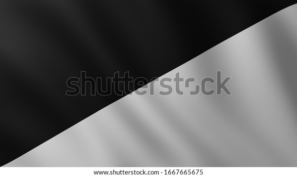 3D illustration of Large\
Black and White Flag fullscreen background in the wind with wave\
patterns