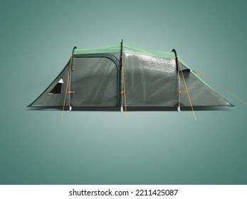 3D Illustration Of Large Green Tent For Family Recreation On Green Background With Shadow