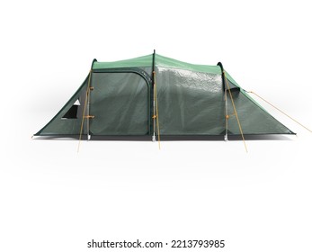 3D Illustration Of Large Green Tent For Family Recreation On White Background With Shadow