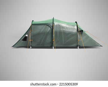 3D Illustration Of Large Green Tent For Family Recreation On Gray Background With Shadow