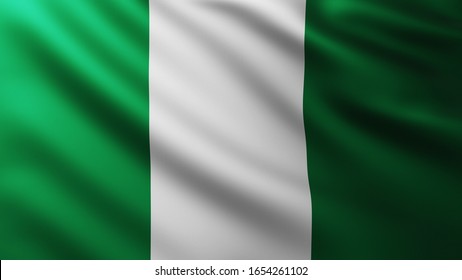 3D illustration of Large Nigerian Flag fullscreen background in the wind with wave patterns
