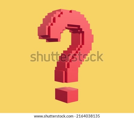3D illustration of large question mark symbol in pixel blocks style