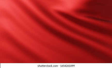 3D Illustration Of Large Red Flag Fullscreen Background In The Wind With Wave Patterns