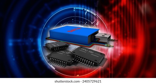 3d illustration latest computer microchips with pen drive
