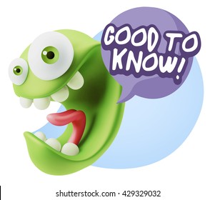 3d Illustration Laughing Character Emoji Expression Saying Good To Know With Colorful Speech Bubble.