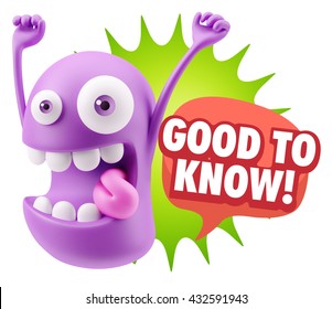 3d Illustration Laughing Character Emoji Expression Saying Good To Know With Colorful Speech Bubble.