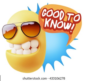 3d Illustration Laughing Character Emoji Expression Saying Good To Know With Colorful Speech Bubble.