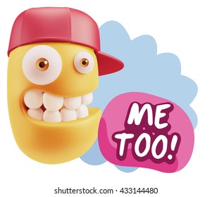 3d Illustration Laughing Character Emoji Expression Saying Me Too With Colorful Speech Bubble