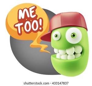 3d Illustration Laughing Character Emoji Expression Saying Me Too With Colorful Speech Bubble