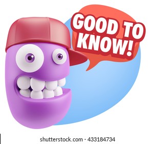 3d Illustration Laughing Character Emoji Expression Saying Good To Know With Colorful Speech Bubble.