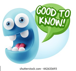 3d Illustration Laughing Character Emoji Expression Saying Good To Know With Colorful Speech Bubble.