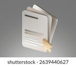 3D illustration of layered documents with a cursor pointer, representing online forms, digital files, or document interaction.