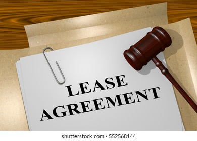 3D illustration of "LEASE AGREEMENT" title on legal document
