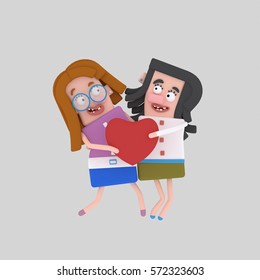 3d Illustration. Lesbian Couple In Love