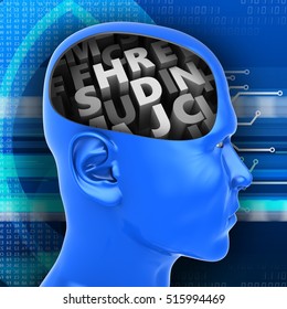 3d Illustration Of Letters Inside Head Over Digital Background