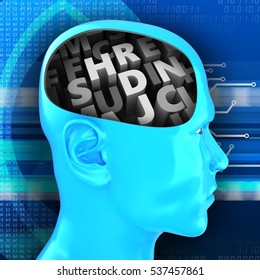 3d Illustration Of Letters Inside Head Over Digital Background