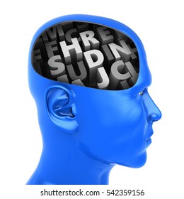 3d Illustration Of Letters Inside Head Over White Background