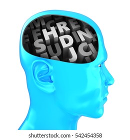 3d Illustration Of Letters Inside Head Over White Background