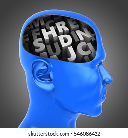 3d Illustration Of Letters Inside Head Over Gray Background