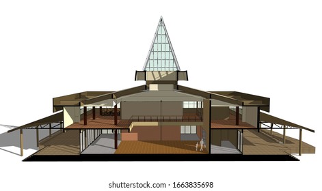 3D illustration of library section