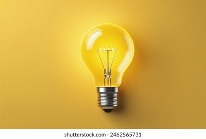 3D Illustration, Light bulb with light, isolate on yellow background, creative ideas concept, banner, copy space - Powered by Shutterstock