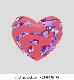 3d illustration of lilac hollow heart inside red hollow heart on light gray background
