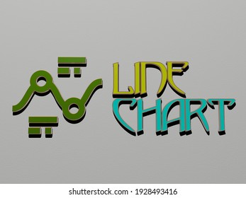 3D illustration of LINE CHART graphics and text made by metallic dice letters for the related meanings of the concept and presentations, 3D illustration