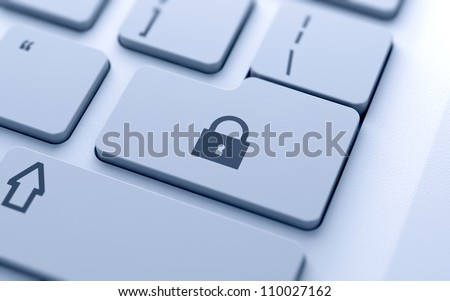 3d illustration of lock concept button on keyboard with soft focus