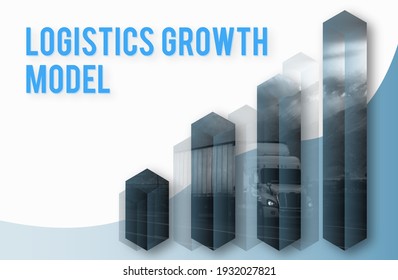 3D Illustration Of Logistics Growth Model With Truckload And Graph In Blue, White, And Black Color Theme