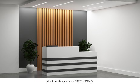 3D Illustration Logo Mockups Realistic Room Sign Office with Wall Pallete Wood and Black Ceramic 01