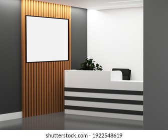 3D Illustration Logo Mockups Realistic Room Sign Office with Wall Pallete Wood and Black Ceramic 03