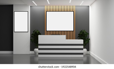 3D Illustration Logo Mockups Realistic Room Sign Office with Wall Pallete Wood and Black Ceramic 02