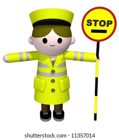 3D Illustration Of A Lollipop Lady Holding A Stop Sign